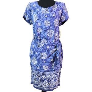 NWT Vintage 90s Sheri Martin Blue White Tie Dye WRAP Dress Short Boho 12 Petite
